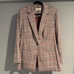 NWOT Calvin Klein 1X Women's Checkered Blazer - Red and Gray